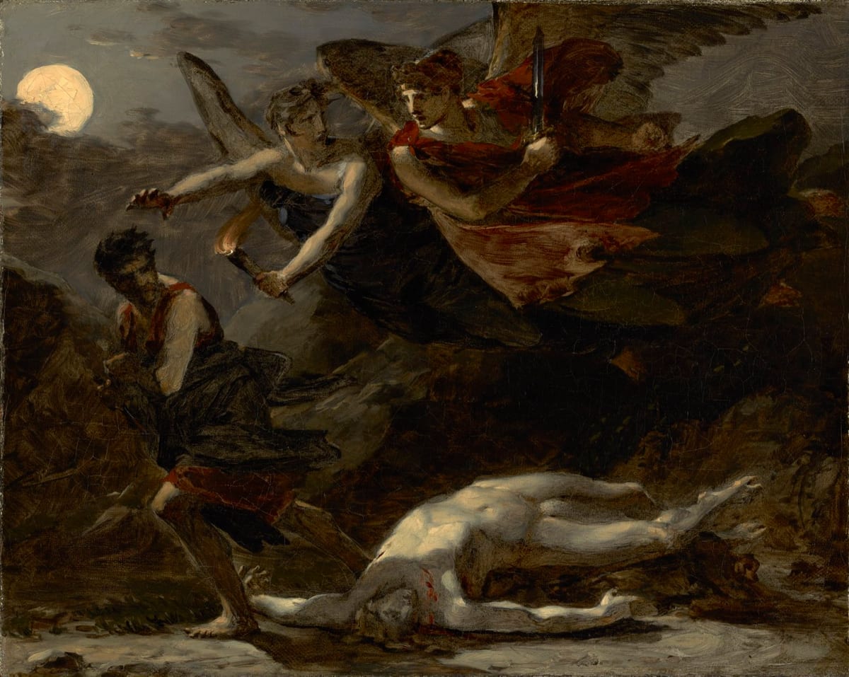Pierre-Paul Prud'hon, esquisse de La Justice et la Vengeance divine poursuivant le Crime, allégorie de la justice armée d'une épée aux côtés de la vengeance ailée