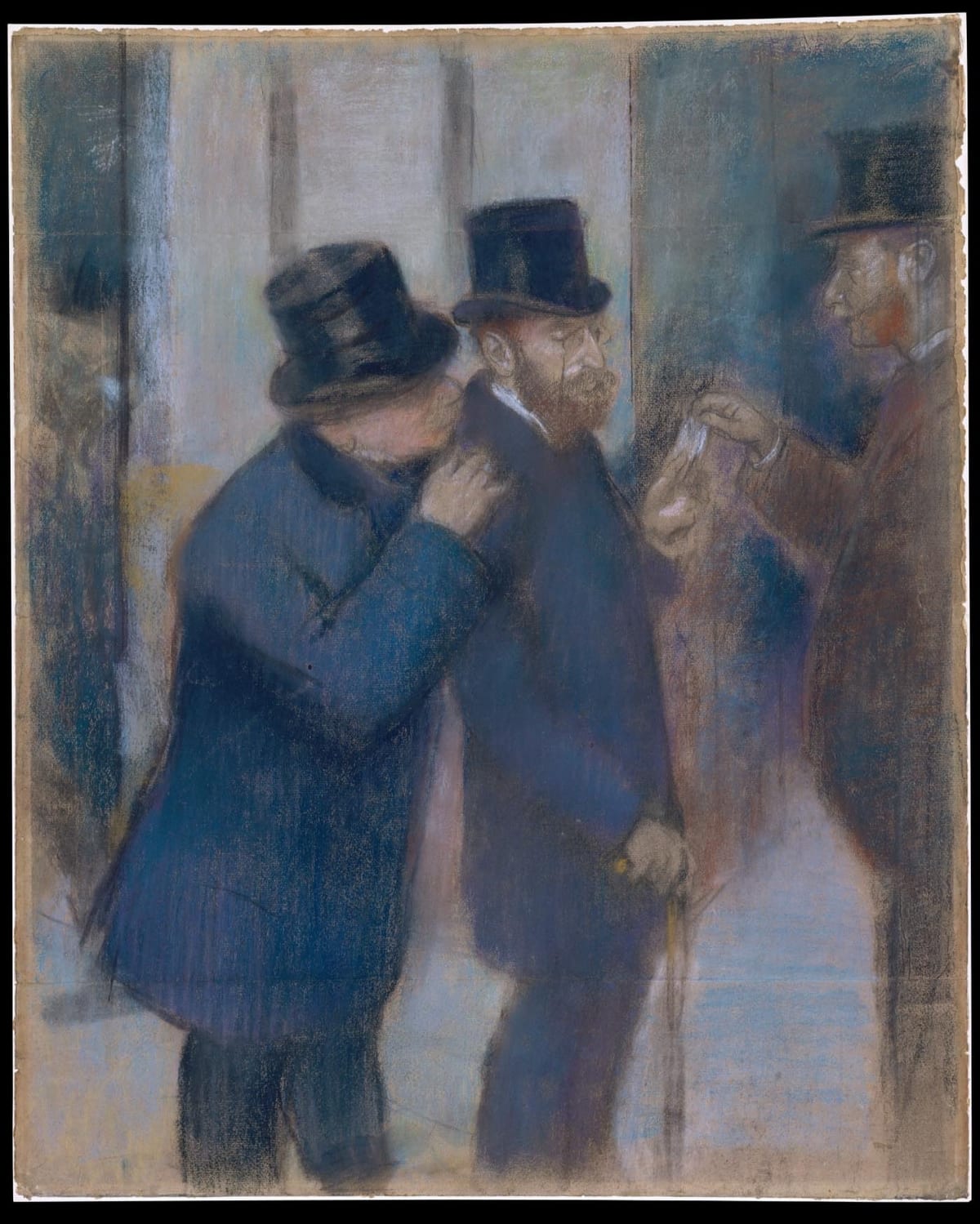 Portraits à la Bourse, par Edgar Degas : une information chuchotée à l’oreille d’un financier