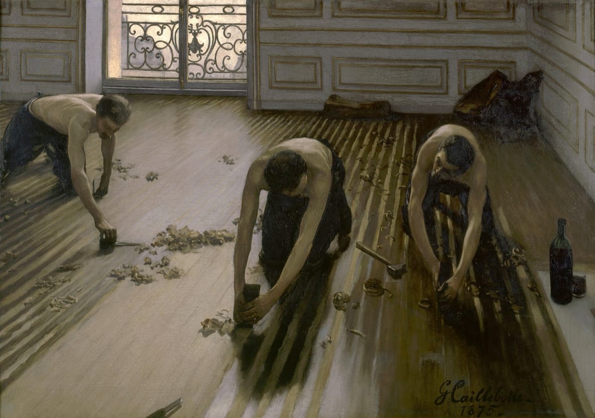 Gustave Caillebotte, Les raboteurs de parquet : trois ouvriers courbés au travail