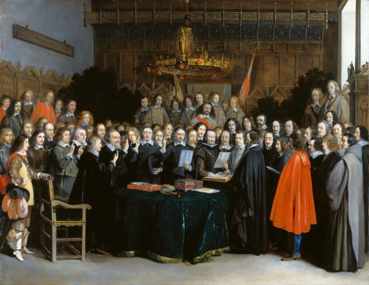 Gerard ter Borch, la ratification du traité de Münster, négociateurs autour d’une table